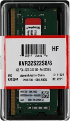 Память DDR4 8Gb 3200MHz Kingston KVR32S22S8/8 VALUERAM RTL PC4-25600 CL22 SO-DIMM 260-pin 1.2В single rank Ret