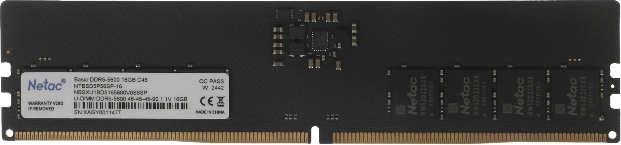 Память DDR5 16GB 5600MHz Netac NTBSD5P56SP-16 Basic RTL PC5-44800 CL46 DIMM 288-pin 1.1В original Intel Ret