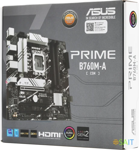 Материнская плата Asus PRIME B760M-A-CSM Soc-1700 Intel B760 4xDDR5 mATX AC`97 8ch(7.1) 2.5Gg RAID+HDMI+DP