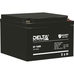 Батарея DELTA серия DT, DT 1226, напряжение 12В, емкость 26Ач (разряд 20 часов),  макс. ток разряда (5 сек.) 390А, макс. ток заряда 7.8А, свинцово-кислотная типа AGM, клеммы под гайку и болт M6, ДxШxВ 175х166х125мм., вес 8кг., срок службы 5 лет. Delta DT 