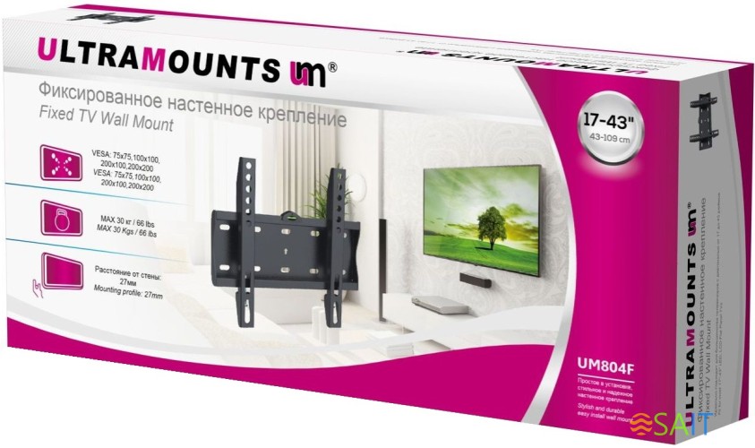 Кронштейн для телевизора Ultramounts UM804F черный 23"-42" макс.30кг настенный фиксированный