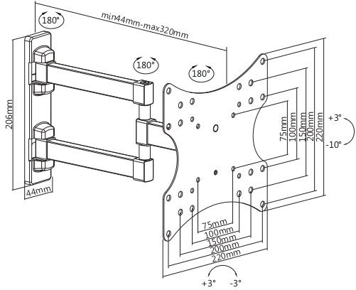 Кронштейн для телевизора Ultramounts UM867 черный 23"-42" макс.20кг настенный поворот и наклон