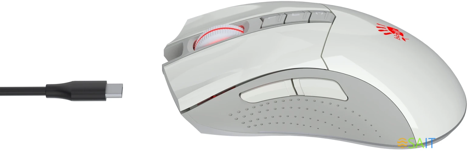 Мышь A4Tech Bloody R90 Plus белый оптическая 5000dpi беспров. USB 7but (R90 PLUS GREUISH WHITE)