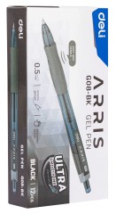 Ручка гелев. автоматическая Deli Arris EG08-BK прозрачный/серый d=0.5мм черн. черн. резин. манжета