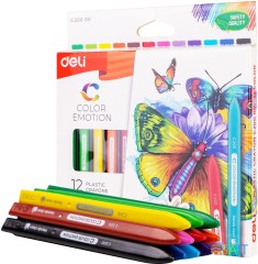 Восковые мелки Deli EC20000 Color Emotion трехгранные 12цв. картон.кор./европод.