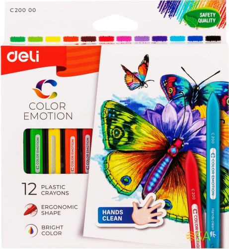 Восковые мелки Deli EC20000 Color Emotion трехгранные 12цв. картон.кор./европод.