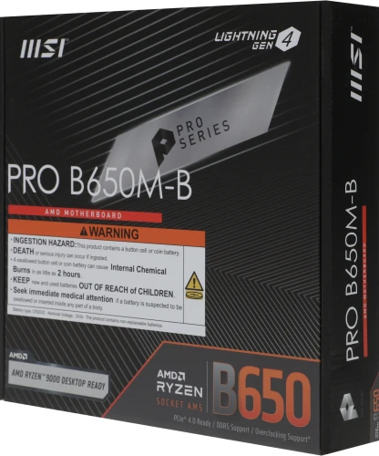 Материнская плата MSI PRO B650M-B Socket AM5 AMD B650 2xDDR5 mATX AC`97 8ch(7.1) 2.5Gg RAID+VGA+HDMI