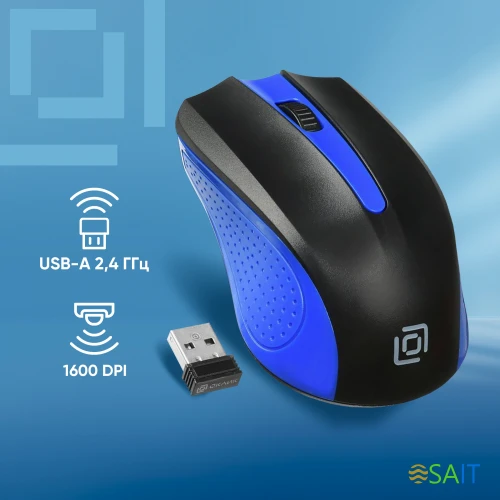 Мышь Оклик 485MW черный/синий оптическая 1000dpi беспров. USB для ноутбука 3but (997826)