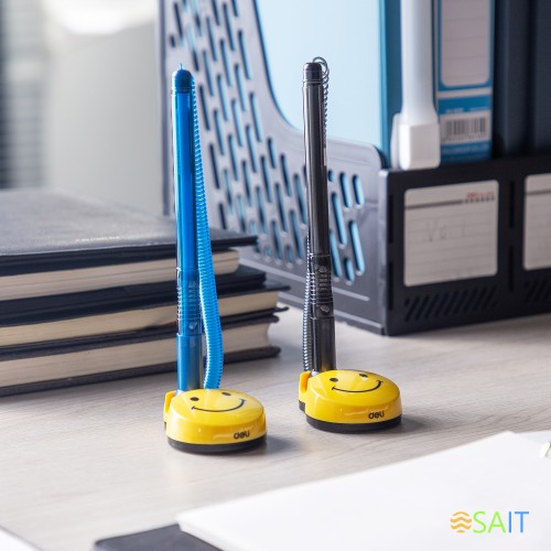 Ручка шариков. автоматическая Deli EQ50-BL синий/прозрачный d=0.7мм син. черн. на подставке резин. манжета