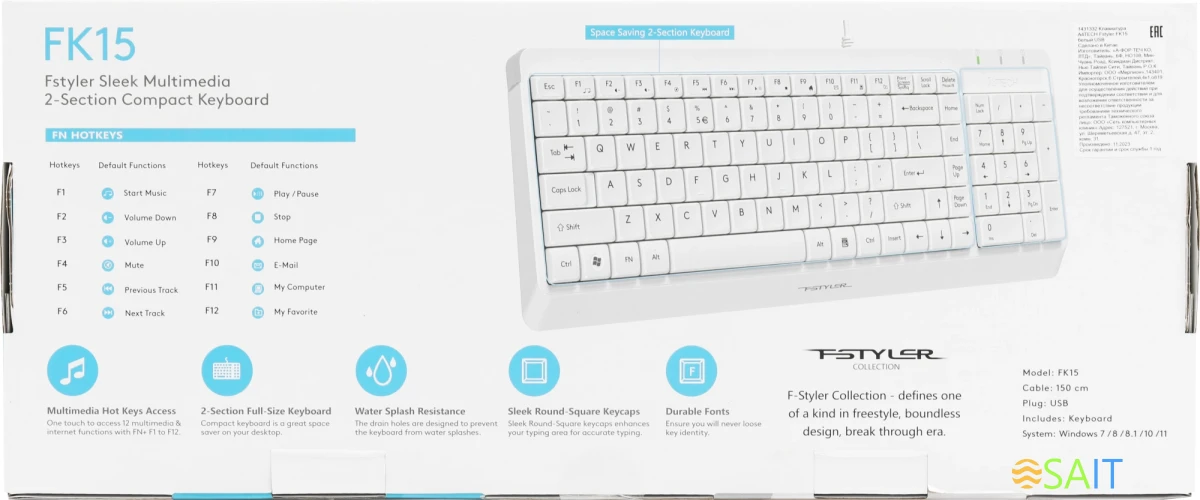 Клавиатура A4Tech Fstyler FK15 белый USB (FK15 WHITE)