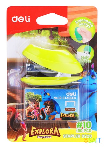 Комплект степлер+скобы Deli E0220 Explora N10 (15листов) встроенный антистеплер ассорти закрытый блистер