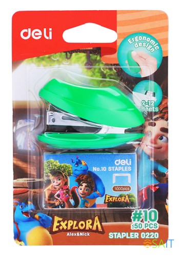 Комплект степлер+скобы Deli E0220 Explora N10 (15листов) встроенный антистеплер ассорти закрытый блистер