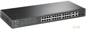 Коммутатор TP-Link SL2428P (L2) 24x100Мбит/с 4x1Гбит/с 2xКомбо(1000BASE-T/SFP) 24PoE+ 250W управляемый