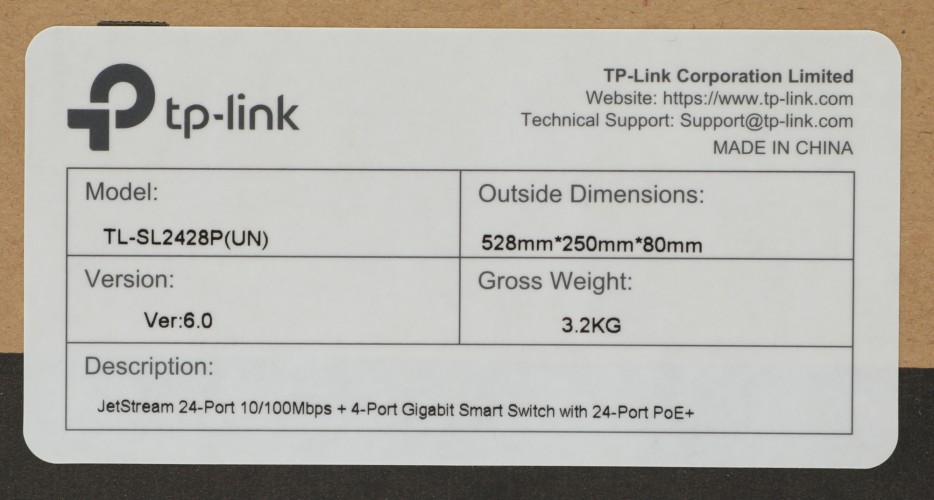 Коммутатор TP-Link SL2428P (L2) 24x100Мбит/с 4x1Гбит/с 2xКомбо(1000BASE-T/SFP) 24PoE+ 250W управляемый