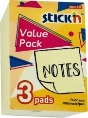 Блок самоклеящийся бумажный Stick`n 27088 76x51мм 300лист. 70г/м2 пастель желтый