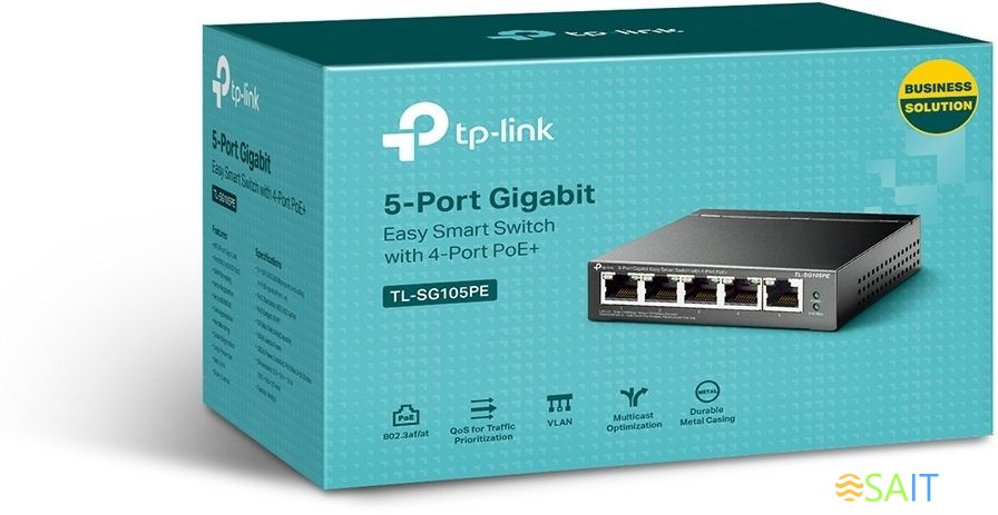 Коммутатор TP-Link TL-SG105PE (L2) 5x1Гбит/с 4PoE+ 65W управляемый