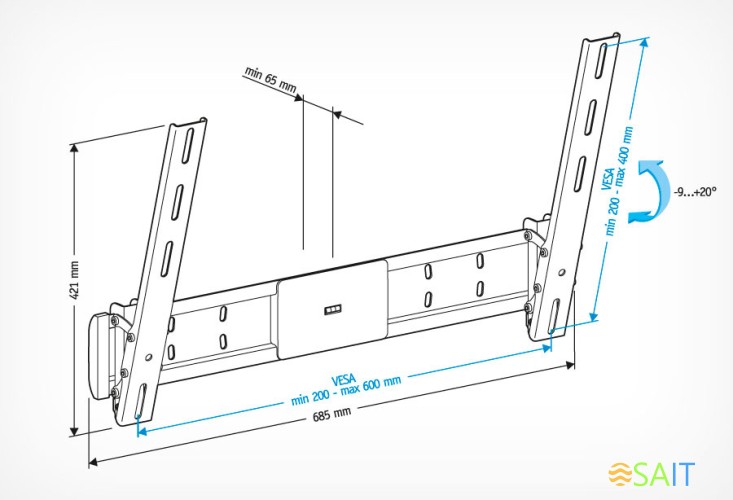 Кронштейн для телевизора Holder LCD-T6609-B черный 42"-65" макс.45кг настенный наклон