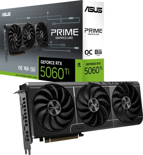 Видеокарта Asus PCI-E 5.0 PRIME-RTX5060TI-O8G NVIDIA GeForce RTX 5060TI 8Gb 128bit GDDR7 2617/28000 HDMIx1 DPx3 HDCP Ret