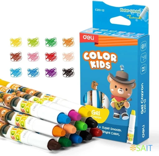 Гелевые мелки Deli EC211-12 круглые 12цв. картон.кор./европод.