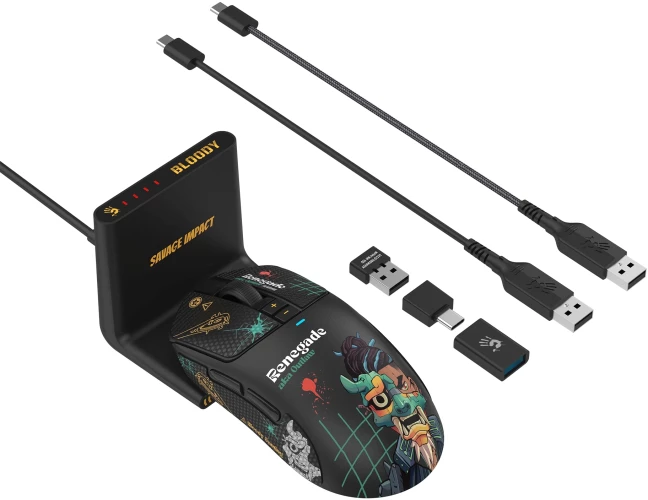 Мышь A4Tech Bloody R72 Ultra Duo черный/рисунок оптическая 20000dpi беспров. USB/USB-C 6but (R72 ULTRA DUO RENEGADEMIDNIGHT)