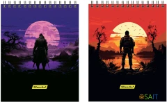 Блокнот Silwerhof A5 обложка картон 60л клетка гребень Одинокий воин (2шт)