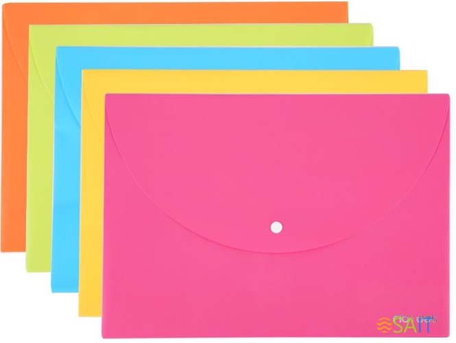 Конверт на кнопке Deli E38131 A4 гориз. расшир. полипропилен 0.18мм ассорти