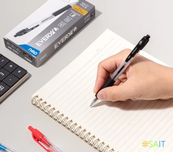 Ручка шариков. автоматическая Deli EveryU EQ60-BK прозрачный/черный d=0.7мм черн. черн. пулевидный пиш. наконечник кругл. резин. манжета