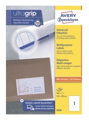Этикетки Avery Zweckform 3478 A4 210x297мм 1шт на листе/70г/м2/100л./белый матовое самоклей. универсальная