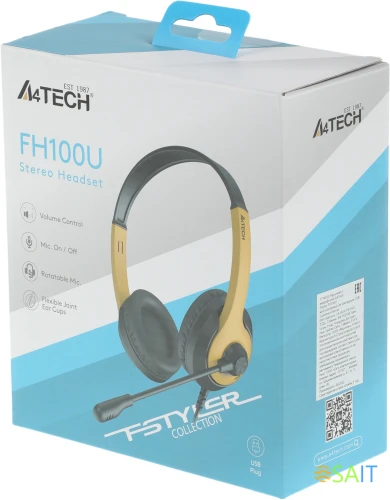 Наушники с микрофоном A4Tech Fstyler FH100U желтый/черный 2м накладные USB оголовье (FH100U (BUMBLEBEE))