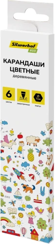 Карандаши цв. Silwerhof Eco 2.65мм шестигран. дерево ассорти 6цв. коробка/европод.