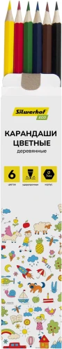 Карандаши цв. Silwerhof Eco 2.65мм шестигран. дерево ассорти 6цв. коробка/европод.