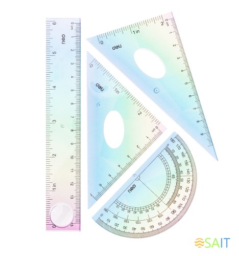 Набор линеек Deli EH652 пластик дл.15см ассорти компл.:лин 15см/2 угольн/трансп пластиковый пакет с европодв.