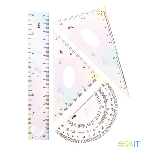 Набор линеек Deli EH652 пластик дл.15см ассорти компл.:лин 15см/2 угольн/трансп пластиковый пакет с европодв.