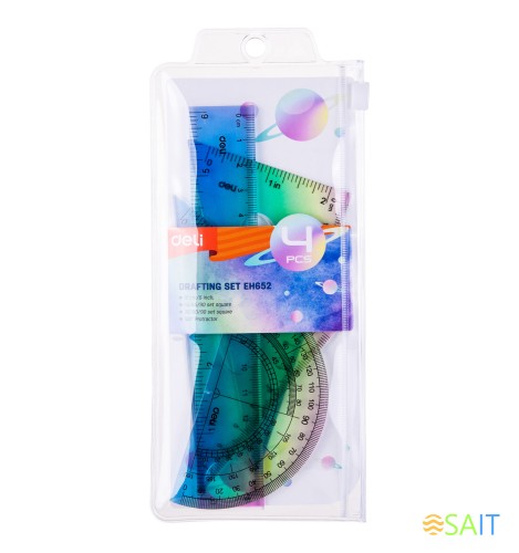 Набор линеек Deli EH652 пластик дл.15см ассорти компл.:лин 15см/2 угольн/трансп пластиковый пакет с европодв.