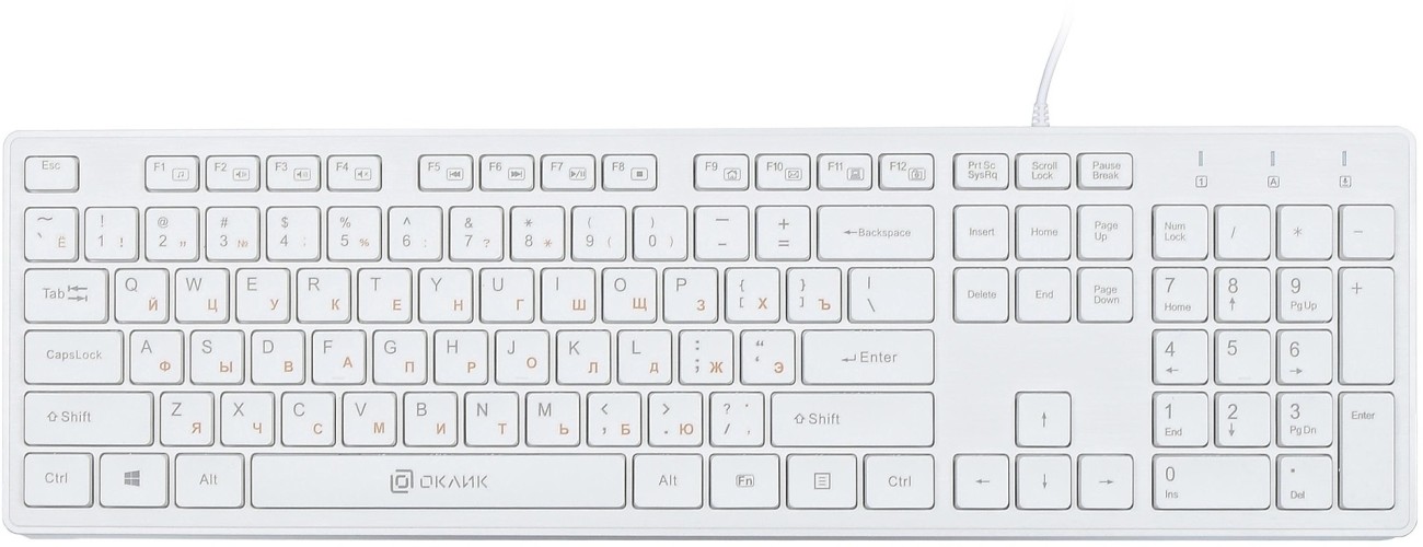 Клавиатура Оклик 500M белый USB slim Multimedia (1061586) кабель 1.5м