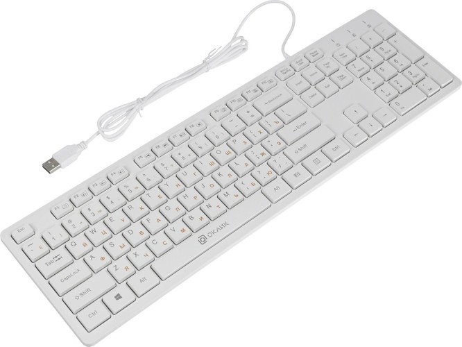 Клавиатура Оклик 500M белый USB slim Multimedia (1061586) кабель 1.5м
