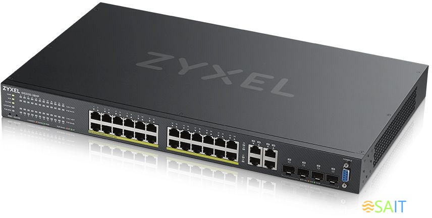 Коммутатор Zyxel GS2220-28HP-EU0101F (L2) 24x1Гбит/с 4xКомбо(1000BASE-T/SFP) 24PoE+ 375W управляемый