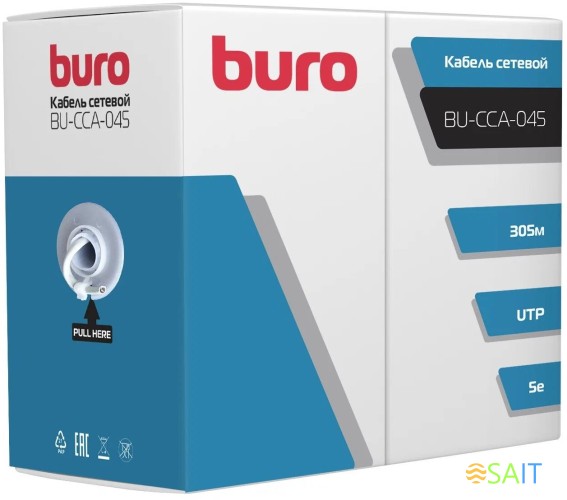 Кабель сетевой Buro BU-CCA-045 UTP 4 пары cat.5E solid 0.45мм CCA 305м серый