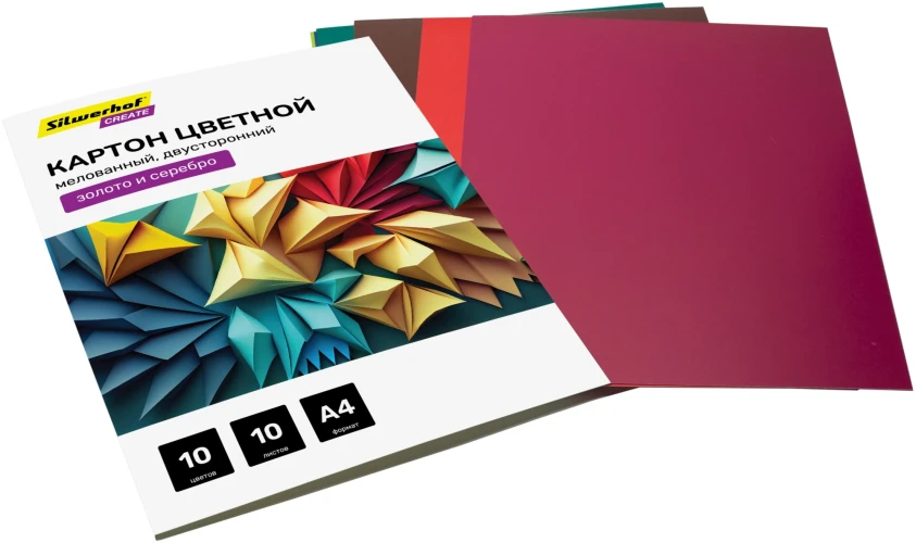 Картон цветной Silwerhof мелов. 10л. 10цв. A4 Create 240г/м2 папка