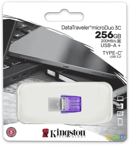Флеш Диск Kingston 256Gb DataTraveler microDuo 3C DTDUO3CG3/256GB USB3.0 фиолетовый