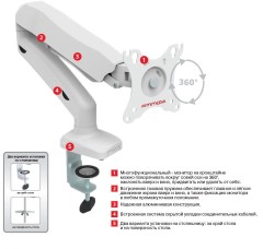 Кронштейн для мониторов Arm Media LCD-T21w белый 15"-32" макс.6.5кг настольный поворот и наклон верт.перемещ.