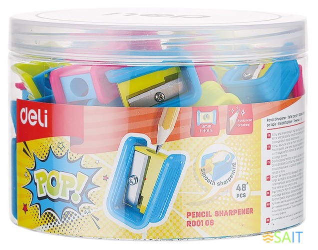 Точилка для карандашей ручная Deli ER00106 PoP 1 отверстие пластик ассорти туба