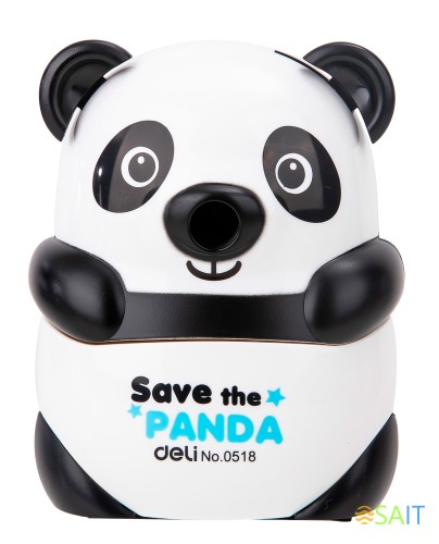 Точилка для карандашей механическая Deli Панда E0518 1 отверстие пластик черный