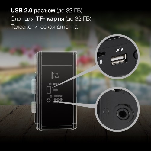 Радиоприемник настольный Hyundai H-SRS104 черный USB SD/microSD