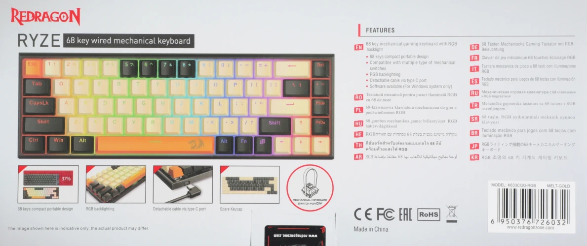 Клавиатура Redragon Ryze механическая черный USB for gamer LED (72603) кабель 1.8м