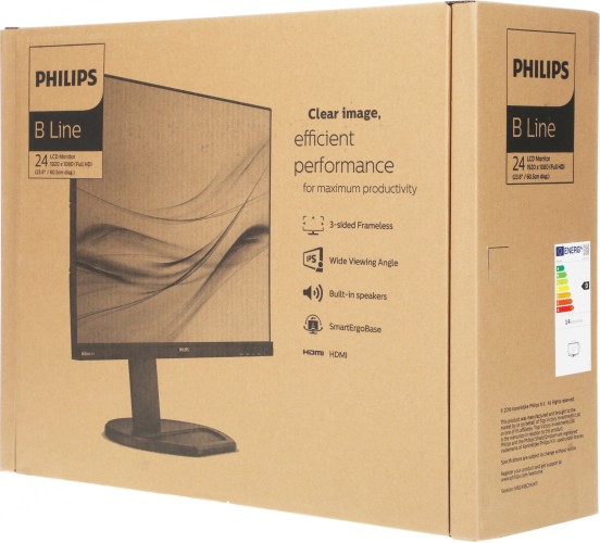 Монитор Philips 23.8" 241B8QJEB (00/01) черный IPS LED 16:9 DVI HDMI M/M матовая HAS Piv 1000:1 250cd 178гр/178гр 1920x1080 75Hz VGA DP FHD USB 4.97кг