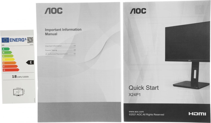 Монитор AOC 24" Professional X24P1(00/01) черный IPS LED 16:10 DVI HDMI M/M матовая HAS Piv 1000:1 300cd 178гр/178гр 1920x1200 60Hz VGA DP FHD USB 5.5кг