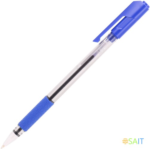 Ручка шариков. Deli Arrow EQ01630 прозрачный/синий d=0.7мм син. черн. резин. манжета