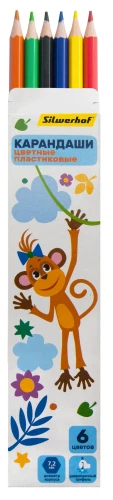 Карандаши цв. Silwerhof Веселые друзья 2.6мм шестигран. пластик ассорти 6цв. коробка/европод.