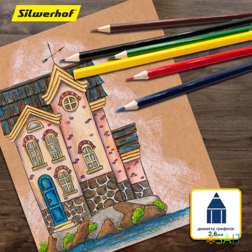 Карандаши цв. Silwerhof Веселые друзья 2.6мм шестигран. пластик ассорти 6цв. коробка/европод.